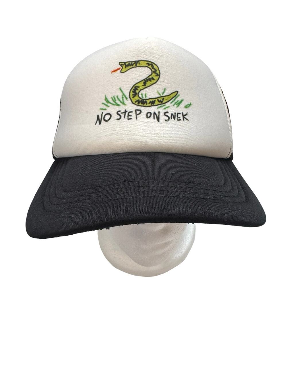 No Step On Snek Trucker Hat One Size Adult Gadsden Snake Tread Black White Mesh